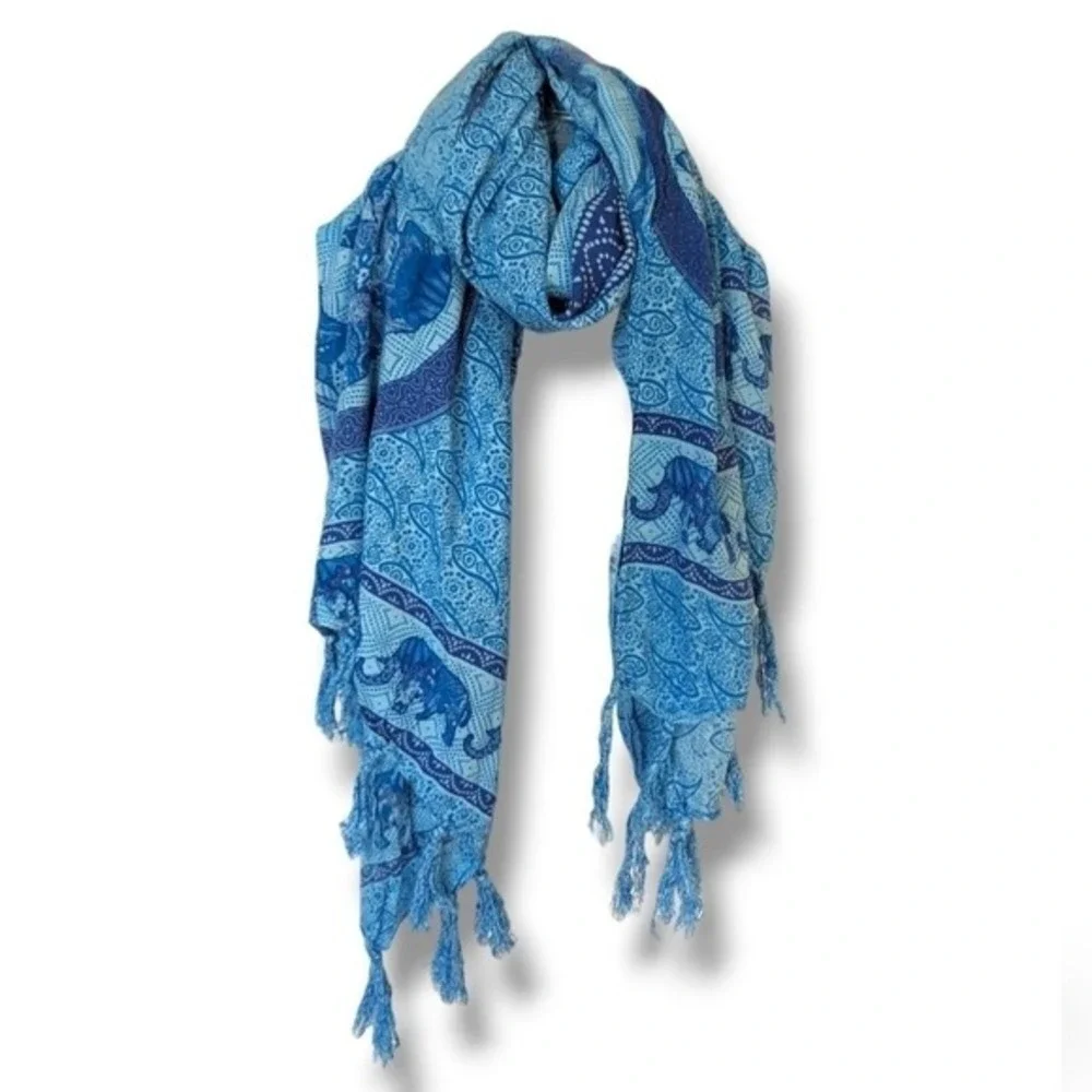 Elephant Scarf Wrap‎ Shawl Paisley Blue Aqua Boho Beach Lightweight